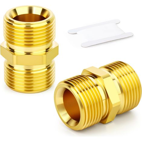 2pcs M22 Pressure Washer Adapter 14mm M22 Male Thread to M22 14mm Male Connector Extension for Pressure Washer Brass Quick Connector (1/5)