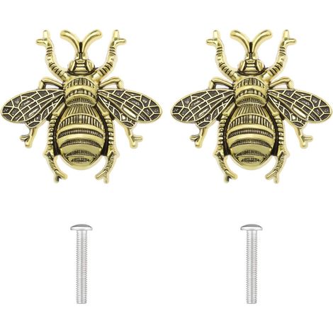 4 Pièces Boutons de Tiroir Abeille Poignées de Traction avec Vis pour Armoire Cuisine Placard Porte Commode Placard Poignée de Meubles Or Antique (1/4)