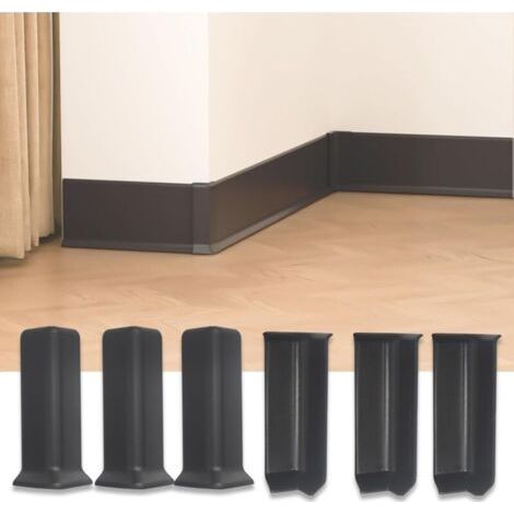Blocs d'angle pour plinthes, 10 cm de hauteur, auto-adhésifs, comprenant 3 équerres d'angle intérieures et 3 équerres d'angle extérieures,noir. (1/4)