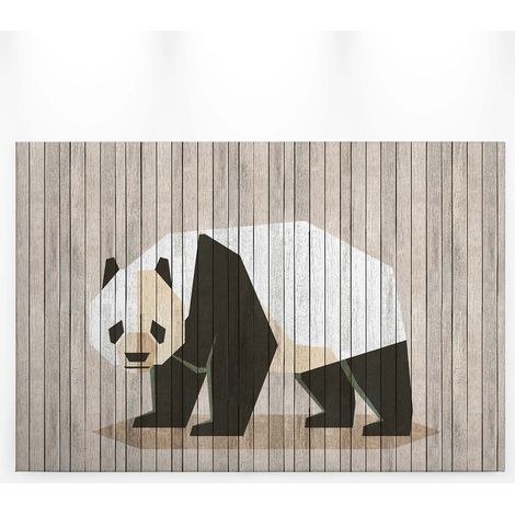 Tableau animaux géométrique panda | Tableau moderne effet bois pour chambre enfant | Tableau sur toile marron clair pour bureau 0,9 x 0,6 m (1/5)