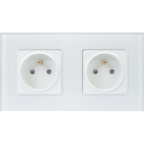 Douille double encastrée - PNI - PNI-WP312-S - Cadre en verre - 16 A - Blanc (1/4)