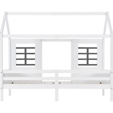 Letto cabina bambino 90 x 200 cm con 2 cassetti, 2 finestre, pino e MDF, bianco HOMVRA (1/5)