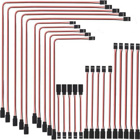 25pcs JR Rallonge Cable D'extension Servo RC,Câble servo à 3 pins，Câble JR mâle à Femelle pour aéronef télécommandé （100mm,150mm,300mm,500mm,600mm）