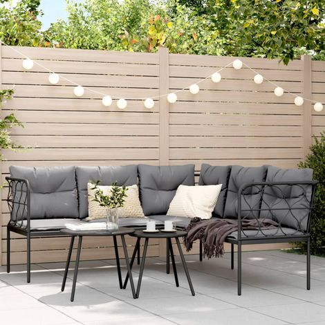 vidaXL Garden Sofa Set with Cushions Black Steel and Textilene (1/5)