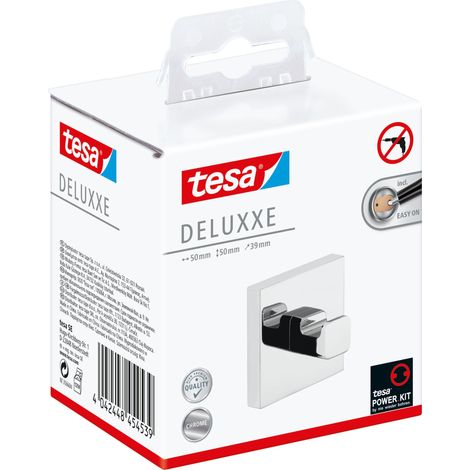 tesa DELUXXE crochet porte-serviettes, chromé - crochet de salle de bain pour montage mural sans perçage, avec solution adhésive - 39 mm x 50 mm x 50 mm (1/2)