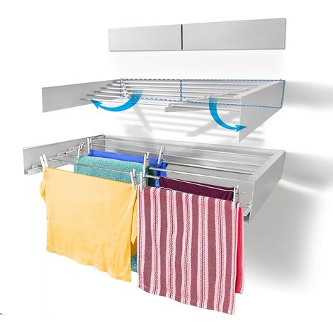 Step Up Etendoir à Linge - Fixation Murale - Rétractable - Étendoir à Linge Pliable pour l'intérieur ou l'extérieur - Économie d'espace - Design Compact et élégant (100 cm Blanc)