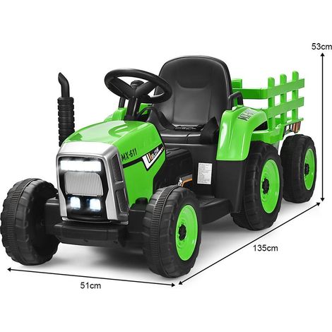 Double conduite, tracteur électrique enfant 12V avec remorque amovible, télécommande 2,4G et Bluetooth (1/5)