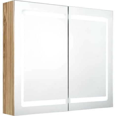 Armadietto Bagno Mobile da Bagno con Specchio e LED Rovere 80x12x68 cm (1/5)