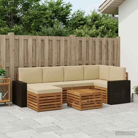 vidaXL Ecksofa Set mit Kissen 7 pcs Natur und Beige Massivholz Akazie (1/5)
