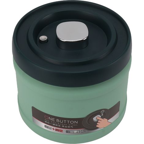 Boîte de conservation hermétique en acier inoxydable pour la cuisine, type presse, sous vide, pour thé, café, grains de thé, farine, céréales, sucre, vert menthe, 1100 ml, 14,2 x 11,5 cm (1/5)