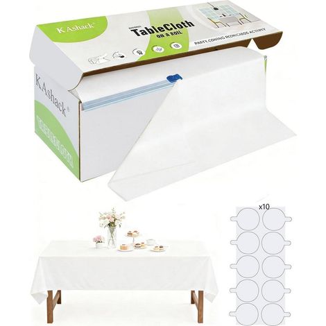 Einweg Tischdecke Rolle Weiß 137cm x 94m mit Cutter-Box & 100 Klebepunkten