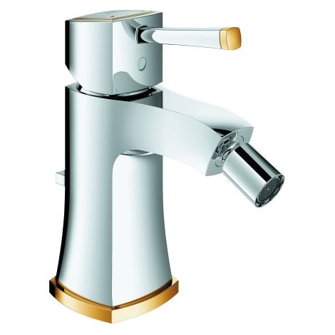 Einhand-Bidetbatterie Grandera 24372 Zugst.-Ablaufgarnitur chrom/gold (1/3)