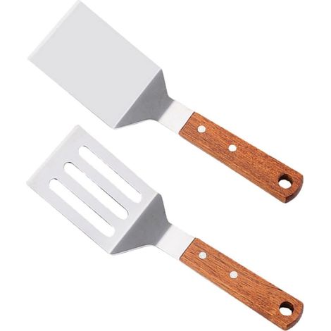 Ensemble de 2 ustensiles de cuisine en bois et acier inoxydable (1/5)
