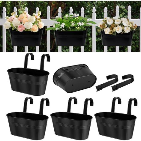 Hängende Metall-Blumentöpfe 5er-Set, schwarz, mit abnehmbaren Haken (1/5)