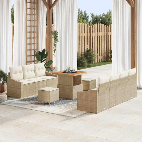 Ensemble canapé de jardin 10 pièces en polyrotin beige avec table réglable - PANGIVO (1/5)