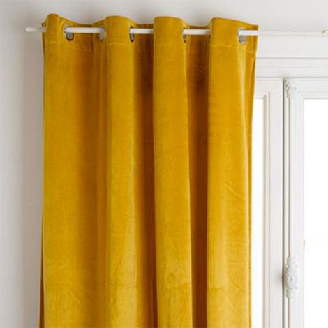 Atmosphera – Rideau occultant velours 140x260cm ocre – Obscurité optimale – Type à œillets – Style moderne et élégant