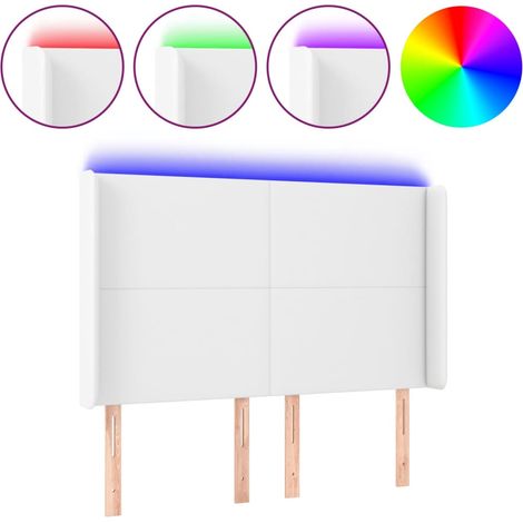 Tête de lit,Panneau décoratif à LED Blanc 147x16x118/128 cm Similicuir CFW3489785 (1/5)