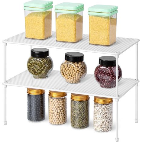 kitchen cupboard organizer, spice rack, stackable shelf, space separation unit, storage rack for kitchen, pantry, cabinet, desk, counter, white (1/5)