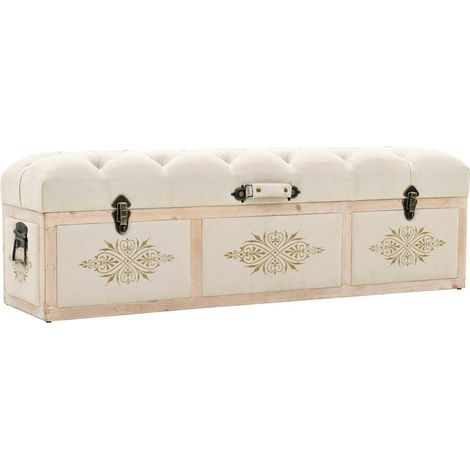Banc Coffre de rangement - Banquette Pouf 110 cm Crème Bois de sapin massif et tissu BV246980 - BonneVie (1/5)
