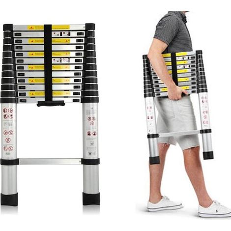 Telescoping Ladder, Portable Telescopic Extension 3.8M Tall Multi Purpose Loft Ladder, Folding Retractable Library Ladder with Adjustable Step for Roof Work, Window Cleaning, Indoor Decorating (1/5)