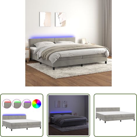 Matratze -  Boxspringbett mit Matratze & LED Hellgrau 200x200 cm Samt (1/5)