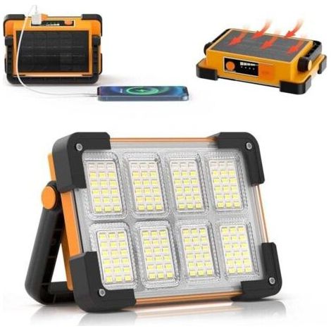 Projecteur LED Rechargeable,Projecteur LED Chantier Portable Solaire & Batterie Rechargeable,4 Modes Lampe de Travail Pour Camping, Chantier, Garage, Atelier