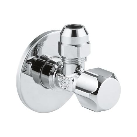 Grohe – Robinet équerre d'arrêt 1/2'' – Raccord à sertir D: 10 mm – Rosace chromée – Filetage mâle pour installation murale