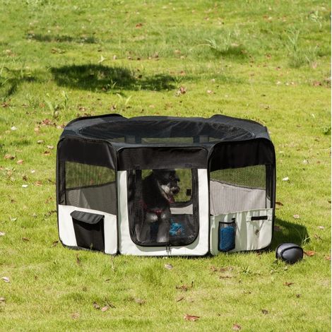 Recinto pieghevole per cuccioli Ø120 x 58 cm in tessuto Oxford nero e bianco – MEUBLIV (1/5)