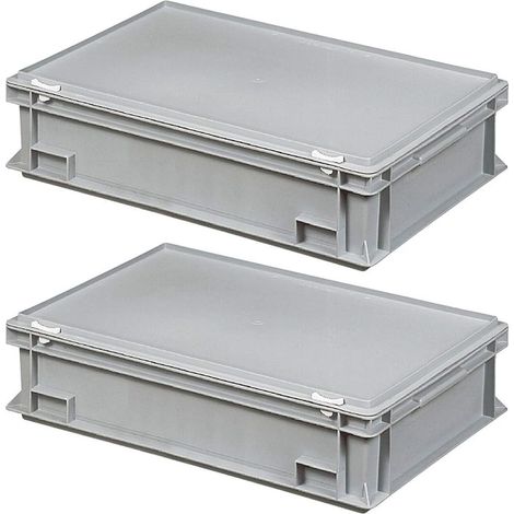 BRB Lot de 2 bacs Euro avec couvercle, empilables, gris, L x l x H : 600 x 400 x 165 mm, PE-HD