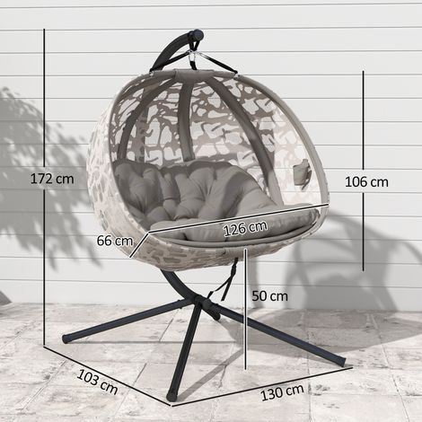 Fauteuil suspendu 2 places, panier de siège pliable, grand coussin d'assise, couleur sable, 130 x 103 x 172 cm (1/5)