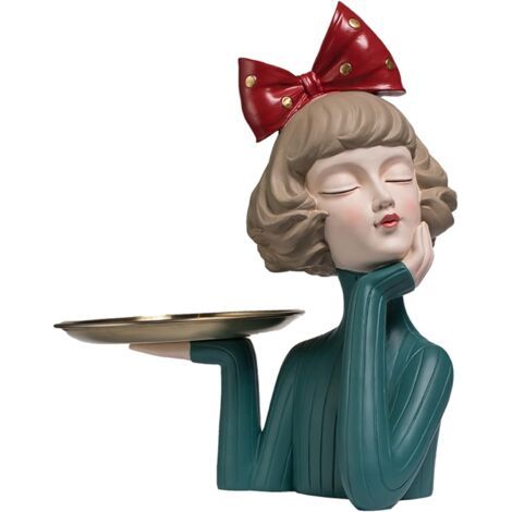 Ciel-Statue Decoration Interieur, 33 cm Nordique Résine Statue Plateau Fille Bowknot Figurine Ornements pour Salon Décor À La Maison Accessoires Bureau Table Sculpture Artisanat (1/5)