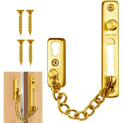 1 - Chaîne De Sécurité - Entrebâilleur - Acier Inoxydable 304 - Protection Intérieure Pour Porte D&39entrée - Doré - 16,3x2,2cm