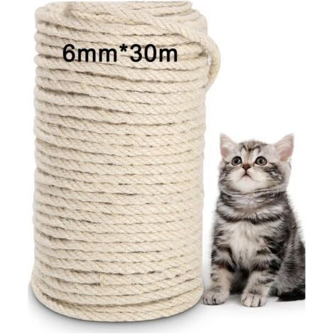 ALLIANDISCorde en Sisal Naturelle 6mm×30M Corde en sisalpour Arbre à Chat Corde en sisal Idéal pour remplacer Poteaux de l'arbre à Chat pour Jardin,Bricolage,Loisirs créatifs,Les Accessoires de Chat,M (1/5)