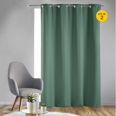 Rideau obscurcissant à œillets 135 x 240 cm – Lot de 2 – Uni Cèdre