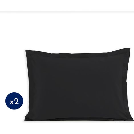 Lot de 2 taies rectangulaires coton 57 fils Noir 50x70 cm