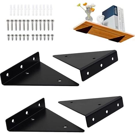Lot de 4 Support Etagere Triangle, Supports D'étagère Flottant en Fer, Support Étagère Mural en Métal Pour Étagères Ouvertes de Bricolage (1/5)
