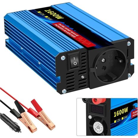 Applicable Convertisseur Tension Onduleur À Onde Sinusoïdale 12V DC À 220V AC Convertisseur Prise 1600W Pur Sinus(EU 12V 60HZ 1600W)
