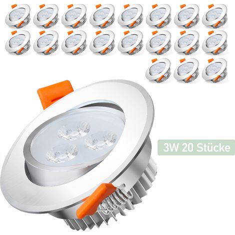 Randaco 20X 3W Warmweiß LED Einbaustrahler Deckenstrahler Einbauleuchten Decke LED Deckenspots Spots Deckenleuchte Einbauspots Einbauleuchten für das bad Küche Schlafzimmer