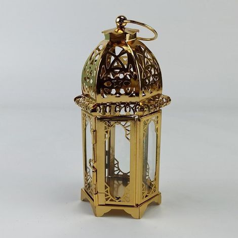 Lanterne En Verre Et Fer - Support Pour Bougie À Thé - Décoration Intérieure Et Extérieure - Hauteur 15,5 Cm - Doré - 1 Pièce (1/5)