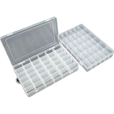 Boîte de rangement transparente en plastique à 36 compartiments, boîte de rangement pour perles avec séparateurs ajustables (1/5)