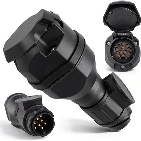 Adaptateur Remorque 13 Broches à 13 Broches 12V, Prise LED Connecteur pour Faisceau Électrique d'Attelage, Adaptateur de Prise Remorque pour Voiture, Caravane, Camping-Car (1/5)