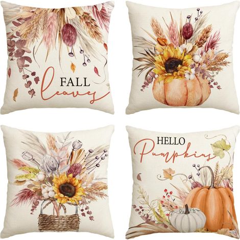 Lot 4 Housses de Coussin Automne Tournesols Citrouilles 45x45cm (1/5)