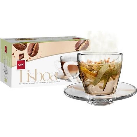 Set 6 Tazzine Tazze Caffè in Vetro Lisbona con Piattini 20 cl (1/2)