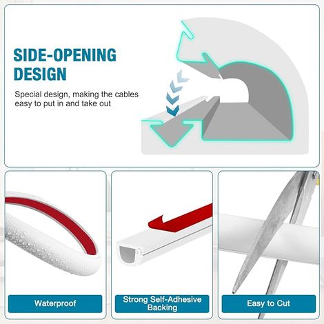 Semi-circular adhesive cable duct for TV wall mounted flexible electric wire cover for the wall floor white 7 mm x 14 mm x 3 m (1/4)