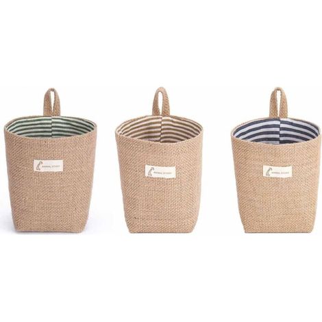 6pcs-petits paniers de rangement pliables en coton et lin avec poignée pour jouets, maquillage, clés, petits objets，Idéal pour un usage domestique