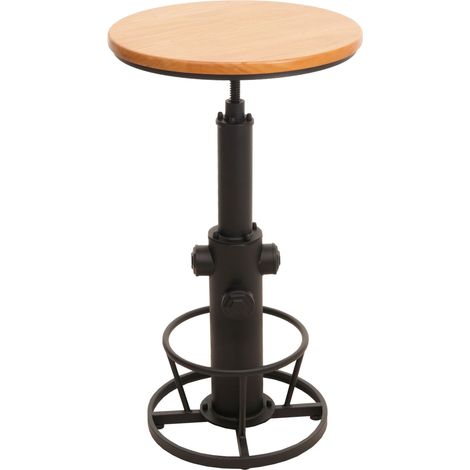 Table de bar HWC-N20, table de bistrot, réglable en hauteur pivotant repose-pieds Industrial bois massif Ø 61 cm - natur