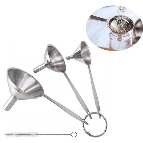 Entonnoir de cuisine 3 en 1 en acier inoxydable, avec 2 goupillons, petit modèle pour remplir et transvaser les liquides, durable et compatible lave-vaisselle (1/5)