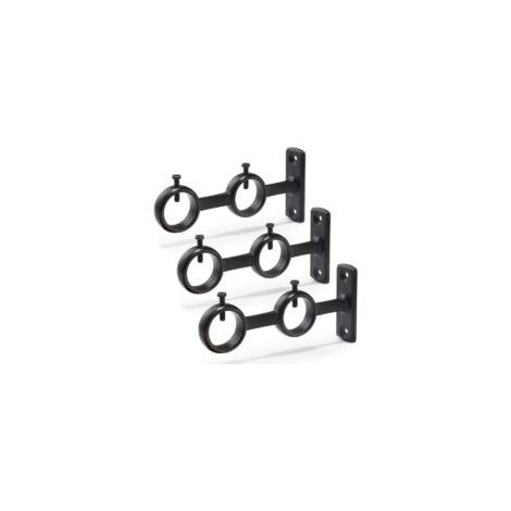 3 soportes dobles para barras de cortina. Ideales para salones y dormitorios, diseño moderno en color negro. - Crezuo (1/4)
