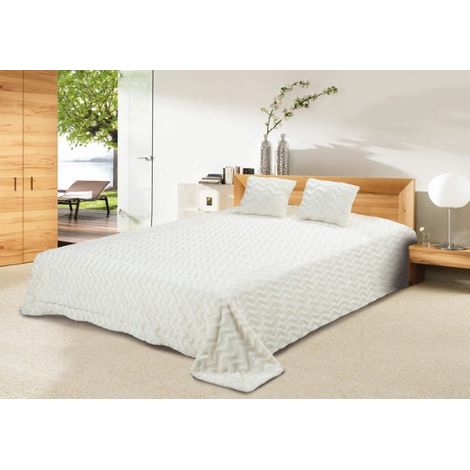 Colcha decorativa de 170x210 cm, doble cara, L, Luxima, color crudo.