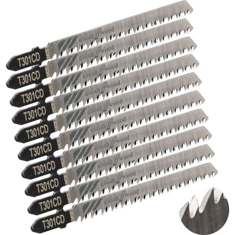 10 pièces lames de scie sauteuse Lame pour la coupe optimisée du bois, du PVC et du plastique, de scie sauteuse emmanchement T.